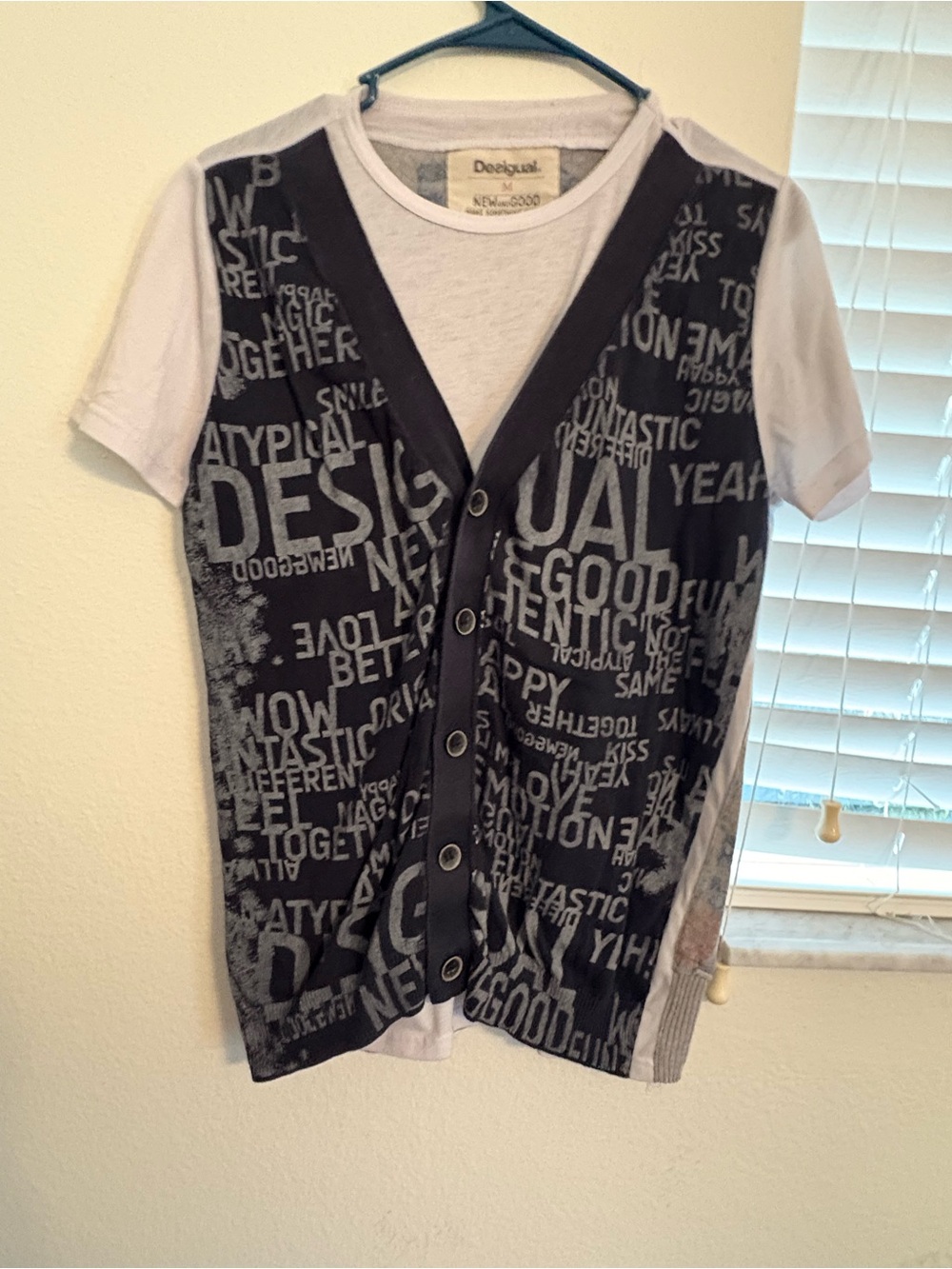 Desigual Black & White Graphic Faux-Layered Short Sleeve Tee